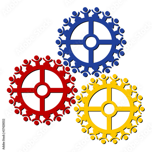 peoples gears turn in unison, symbolizing teamwork and synergy