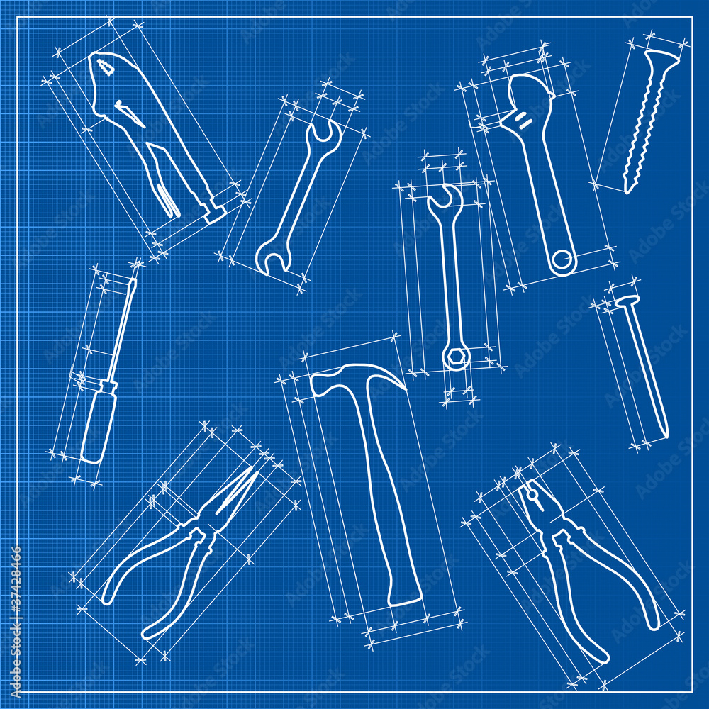 tools blueprint sketch, vector tools blueprint sketch, vector