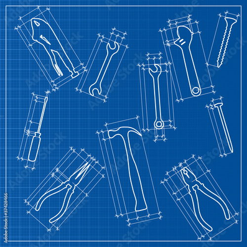 tools blueprint sketch, vector
