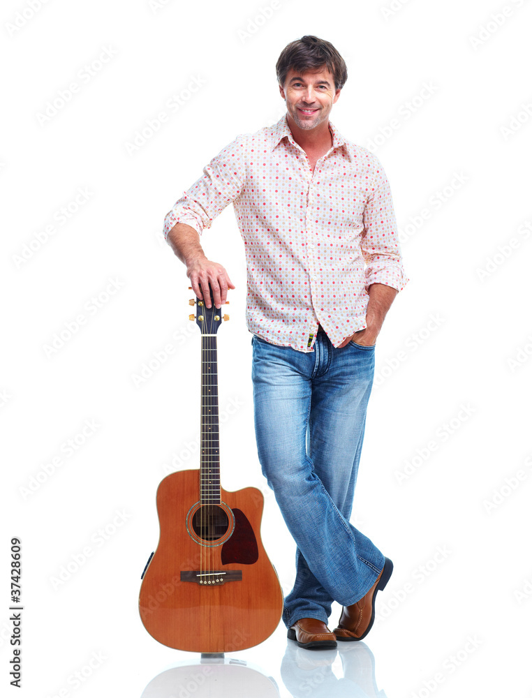 Happy man with guitar. Happy man with guitar.