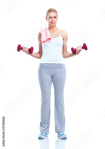 Fitness woman with dumbbells. Sport.