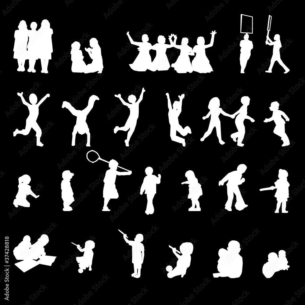 Vector set of children playing silhouettes