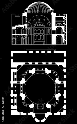 Church floor plan and intersection, vector