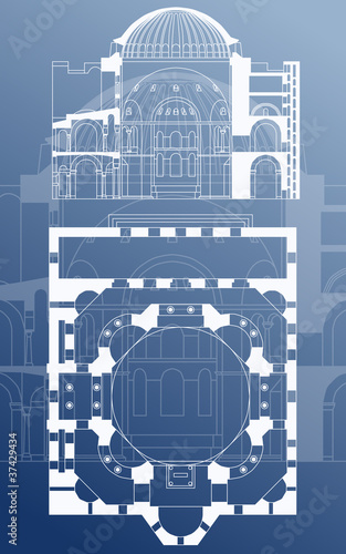 Church floor plan and intersection, vector
