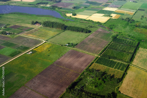 Aerial view of agriculture green fields