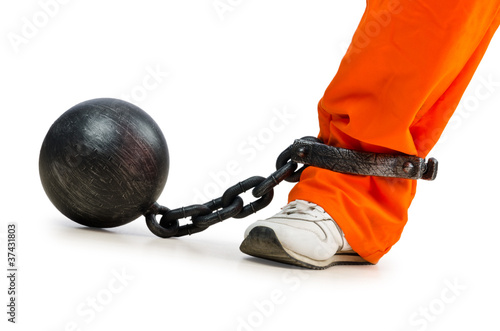 Fotografia Convict with handcuffs on white
