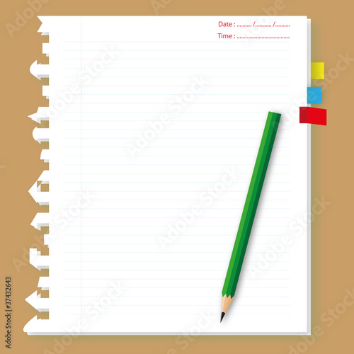 Original paper sheet and bookmark with pencil.
