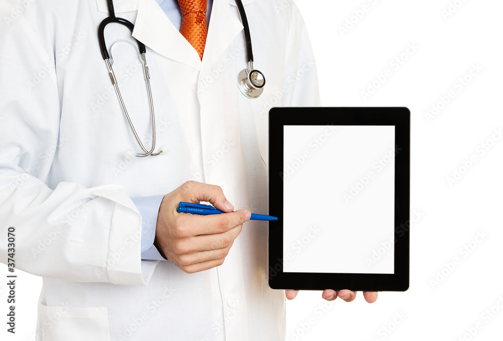 Doctor pointing Your Text at digital tablet Doctor pointing Your Text at digital tablet