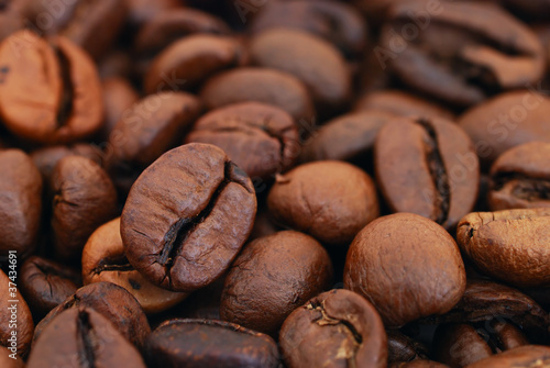 Close-up of the heap of coffee beans