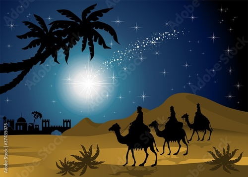 Magi nativity scene in the desert pattern