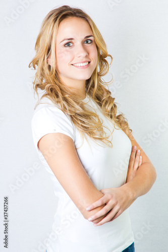 studio portrait of a beautiful blonde girl with expressions © nenetus