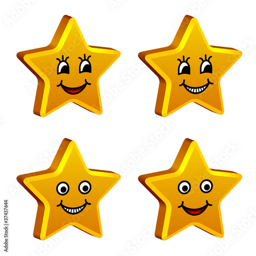 vector 3d golden smiling stars