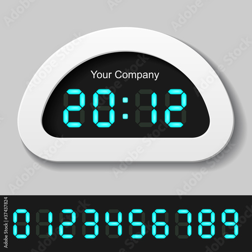 vector blue glowing digital numbers - clock or counter