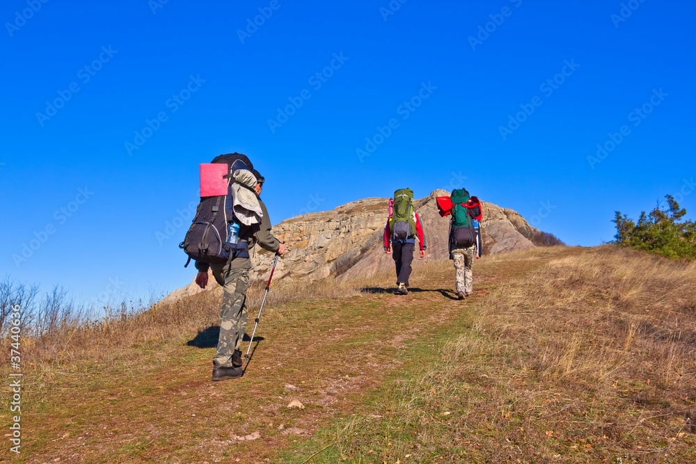 tourist group in a hike