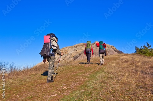 tourist group in a hike