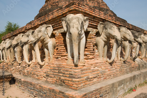 elephant statue around pagoda