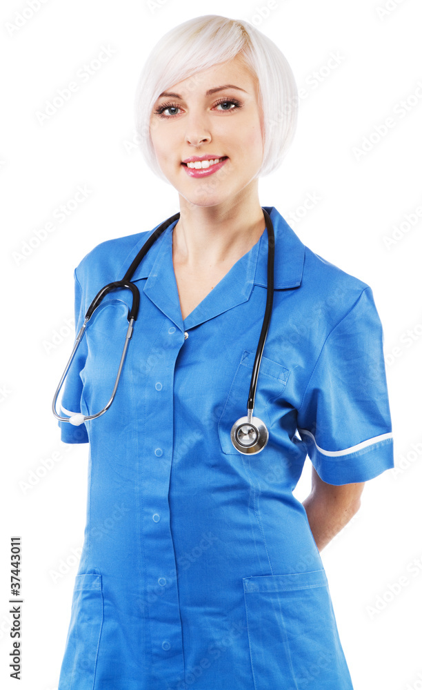 Friendly nurse on white background Friendly nurse on white background