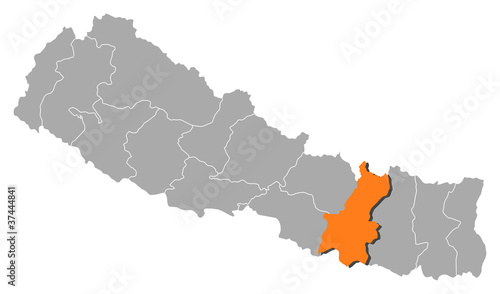 Map of Nepal, Janakpur highlighted