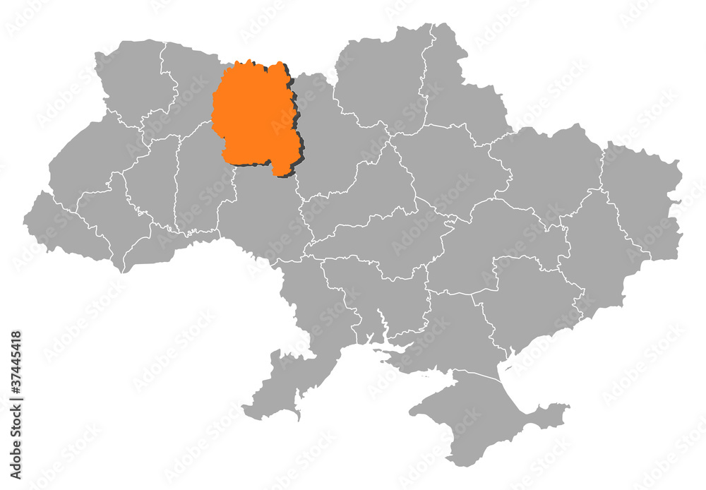 Map of Ukraine, Zhytomyr highlighted