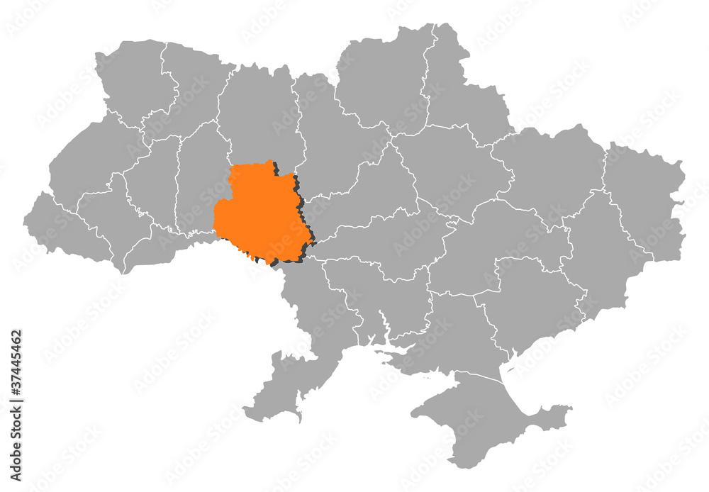Fototapeta premium Map of Ukraine, Vinnytsia highlighted