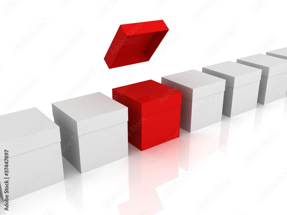 Fototapeta premium Red box stand out from the cloud creative or outstanding concept