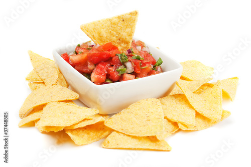 Nachos corn chips with homemade salsa