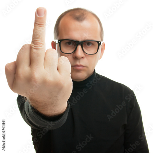 Man showing middle finger