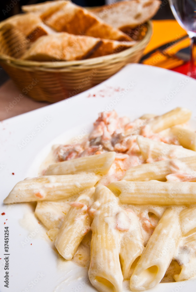 tasty pasta with salmon