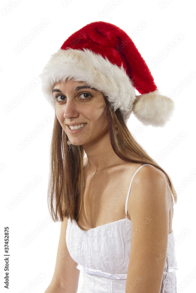 Pretty young woman is Santa's helper white dress Pretty young woman is Santa's helper white dress