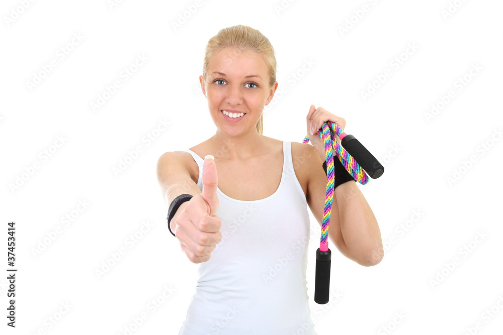 girl with skipping rope thumbs up girl with skipping rope thumbs up