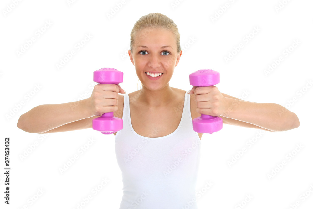 young woman with dumbbells