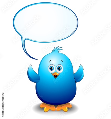 Pulcino Uccello Blu Cartoon Fumetto-Blue Bird Chick with Bubble
