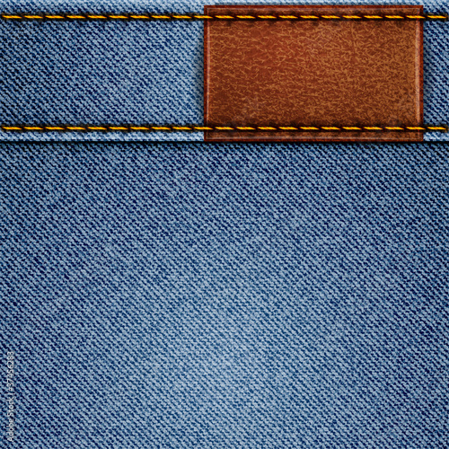 Jeans texture with leather label
