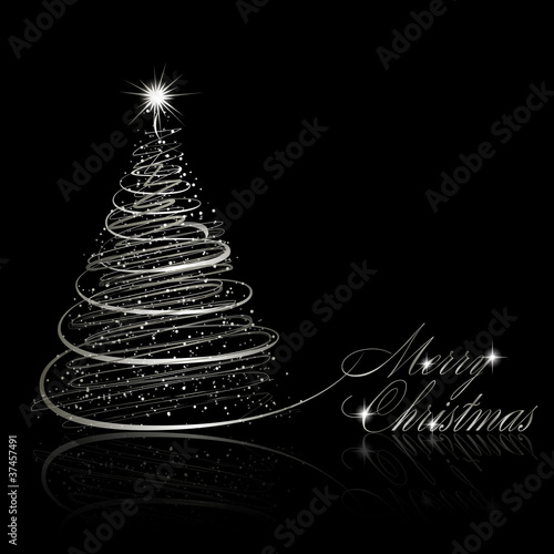 Silver Christmas tree on black background