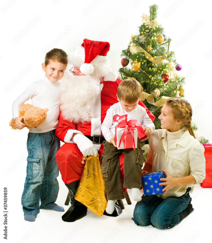 Santa Claus Giving Gifts To Children Stock Image - Image of giving,  holiday: 82319699