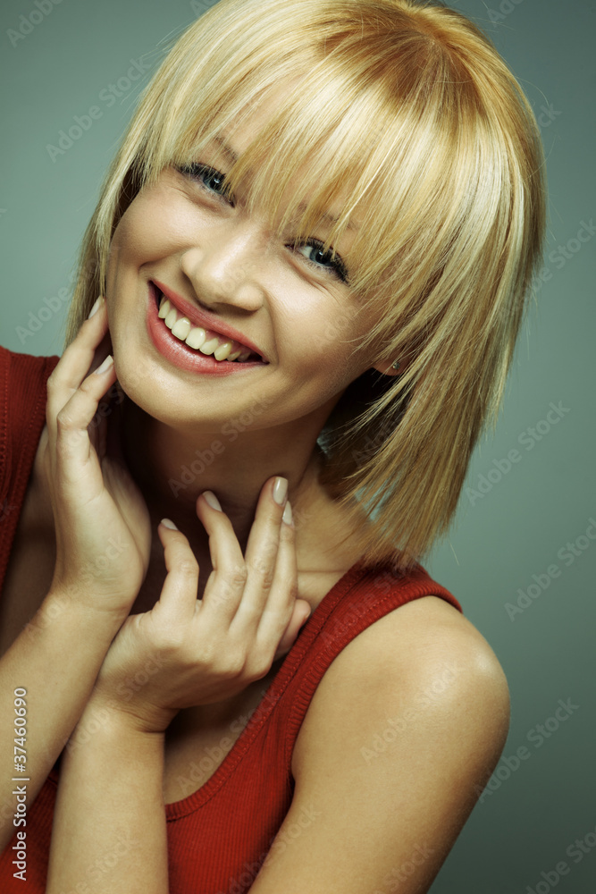 Fototapeta premium portrait of beautiful smiling girl with perfect skin