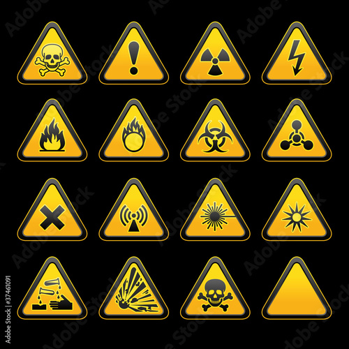 Set triangular warning signs Hazard symbols