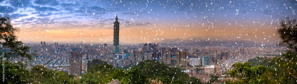 Obraz premium Full view of taipei city sunset, Taiwan