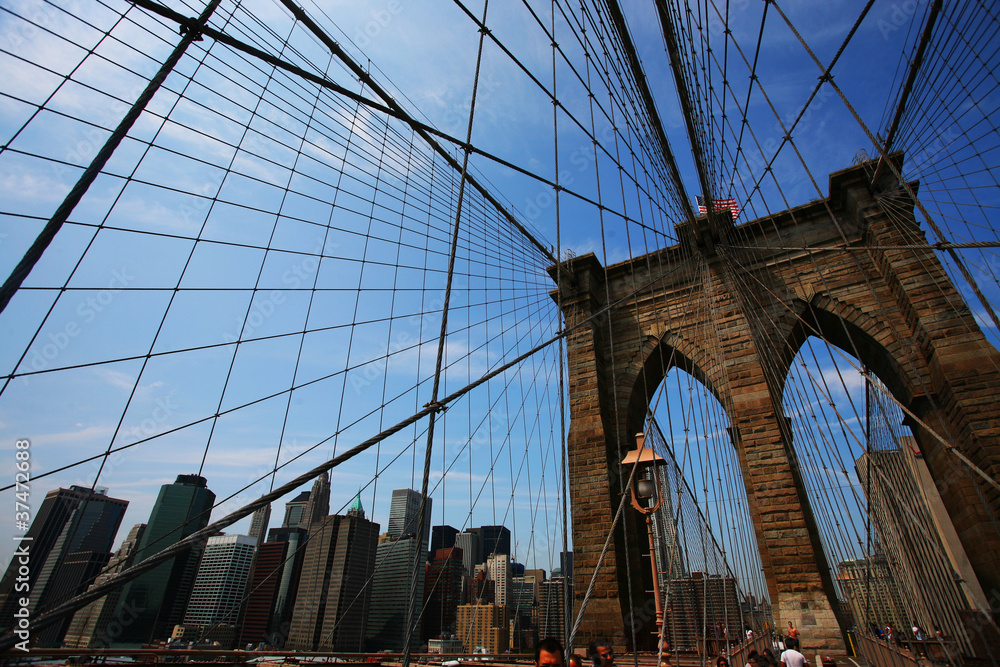 Fototapeta premium Brooklin Bridge and skyline, New York, US