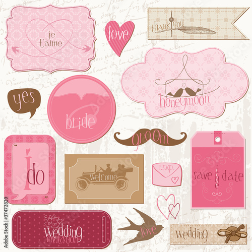 Romantic Wedding Tags and Design Elements -for invitation, scrap