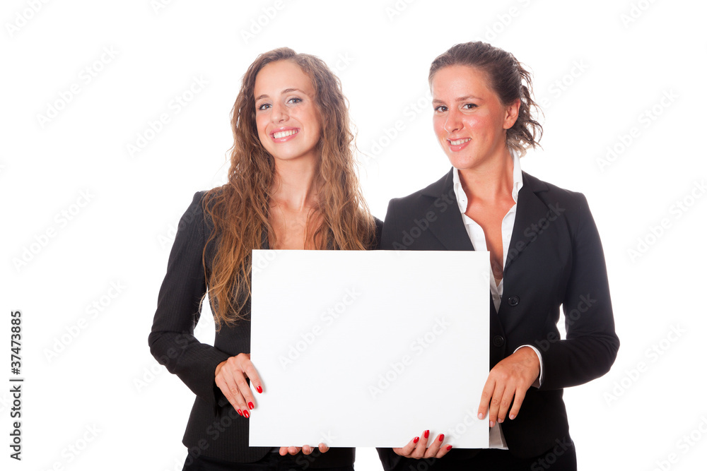 Business Women Holding Blank Board Business Women Holding Blank Board