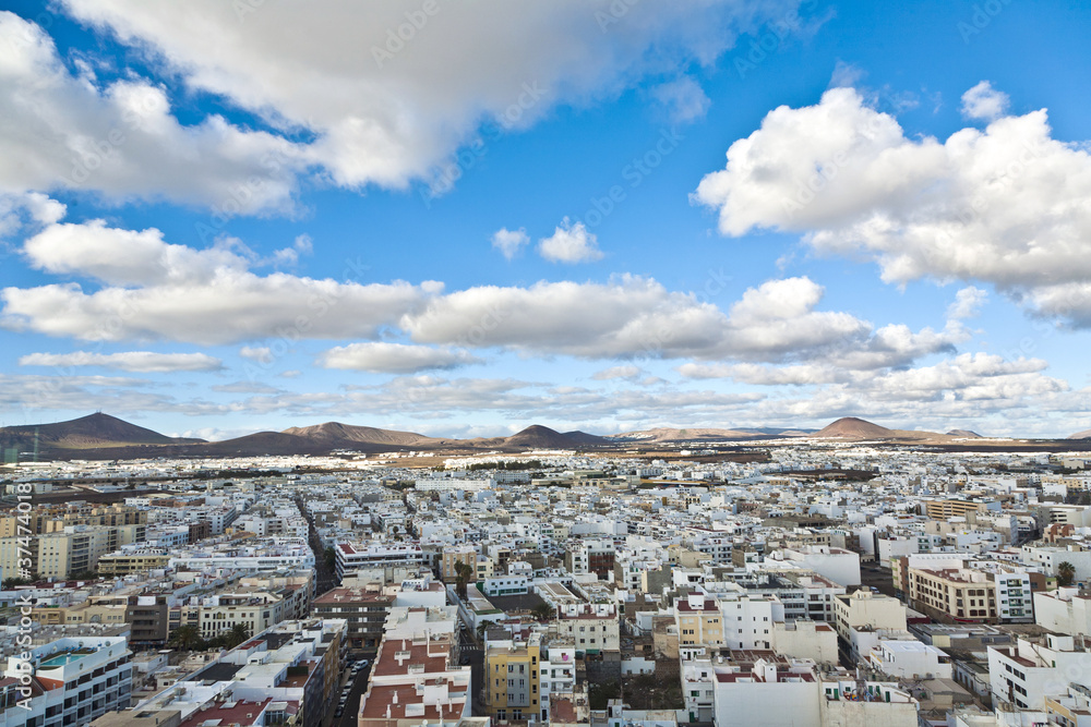 view to Arrecife and the volcanos of Lanzarote
