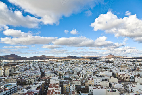 view to Arrecife and the volcanos of Lanzarote