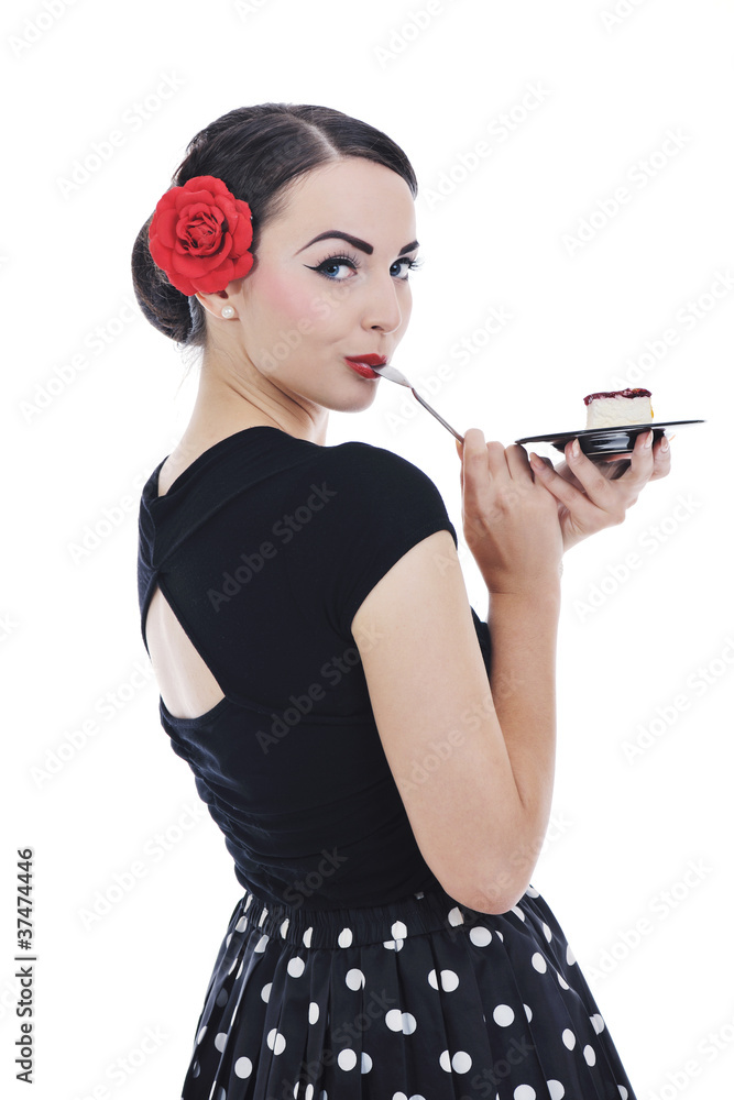 pinup retro woman with travel bag isolated pinup retro woman with travel bag isolated