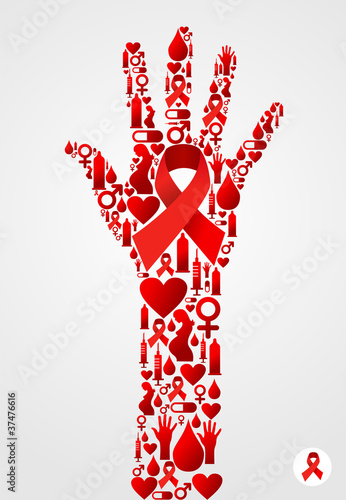 Hand symbol with AIDS icons