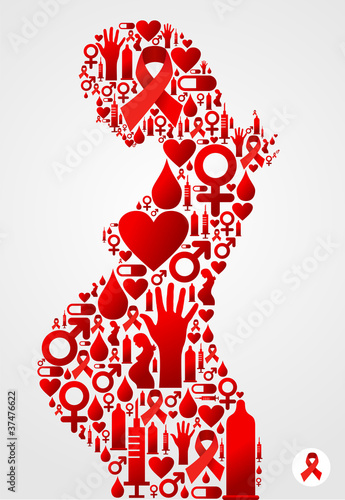 Pregnant woman silhouette with AIDS icons