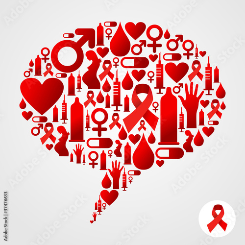 AIDS icons in communication bubble silhouette
