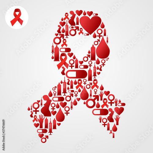 Red Ribbon symbol with AIDS icons