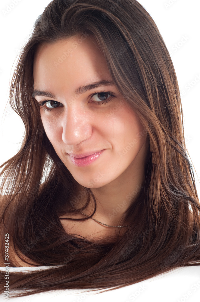 portrait of a pretty brunet young woman with healthy brown hair portrait of a pretty brunet young woman with healthy brown hair