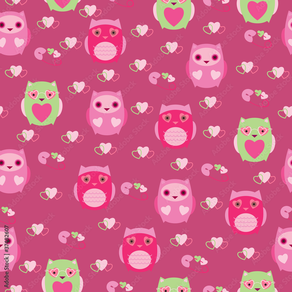 Seamless wallpaper with cute owls